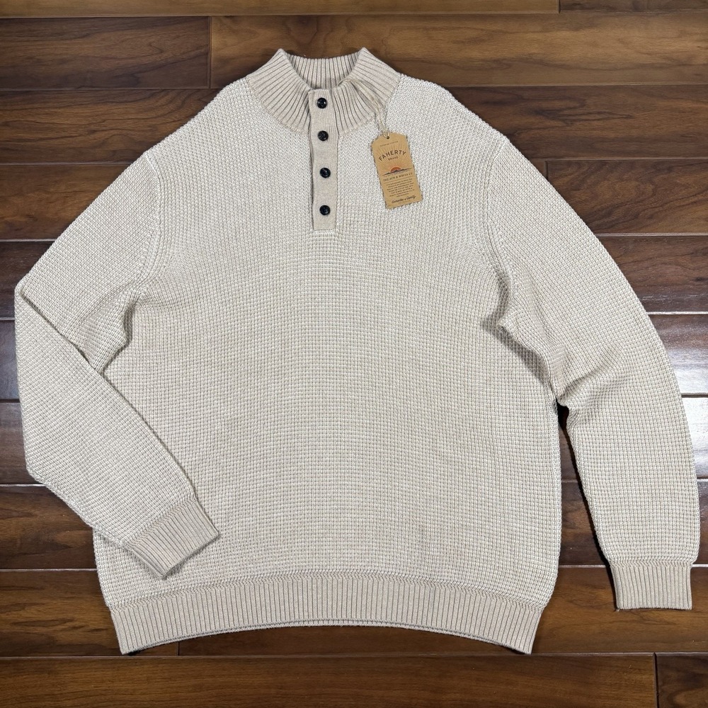 Faherty Size 4XLT Alpine Khaki Organic Cotton Cashmere Quarter Button Sweater